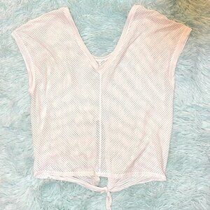 Lululemon White Mesh Sriped Workout Top Size M